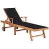 Image de vidaXL Chaise longue avec coussin noir Bois de teck solide
