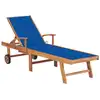 Image de vidaXL Chaise longue avec coussin bleu royal Bois de teck solide