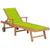 Image de vidaXL Chaise longue avec coussin vert vif Bois de teck solide