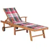 Image de vidaXL Chaise longue avec coussin à carreaux rouge Bois de teck solide