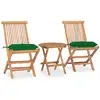 Image de vidaXL Ensemble à manger d'extérieur pliable avec coussin 3 pcs Teck