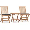 Image de vidaXL Ensemble à manger d'extérieur pliable avec coussin 3 pcs Teck