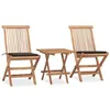 Image de vidaXL Teck Mobilier à Dîner d'Extérieur Pliable avec Coussin 3 pcs Salon de Jardin Ensemble de Salle à Manger de Patio Mobilier de Terrasse