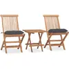 Image de vidaXL Ensemble à manger d'extérieur pliable avec coussin 3 pcs Teck