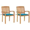 Image de vidaXL Chaises de jardin lot de 2 et coussins bleu Bois de teck massif