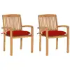 Image de vidaXL Chaises de jardin lot de 2 et coussins rouge Bois teck massif