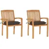 Image de vidaXL Chaises de jardin lot de 2 et coussins taupe Bois teck massif