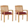 Image de vidaXL Chaises de jardin lot de 2 avec coussins bordeaux Teck massif