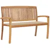 Image de vidaXL Banc de jardin empilable et coussin 128,5cm Bois de teck massif