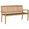 Image de vidaXL Banc de Jardin Empilable et Coussin Banc de Patio Meuble d'Extérieur Meuble de Jardin Banc de Terrasse Parc 159 cm Bois de Teck Massif