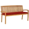 Image de vidaXL Banc de Jardin Empilable et Coussin Meuble d'Extérieur Meuble de Jardin Banc de Terrasse Banc de Patio Parc 159 cm Bois de Teck Massif