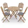 Image de vidaXL Mobilier à dîner d'extérieur pliable 5 pcs avec coussins bambou