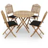 Image de vidaXL Mobilier à dîner d'extérieur pliable 5 pcs avec coussins bambou