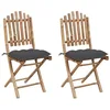 Image de vidaXL Lot de 2 Chaises Pliables de Jardin avec Coussins, Sièges de Terrasse, Chaises de Salle à Manger, Meubles de Patio Extérieur, Bambou