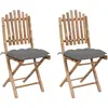 Image de vidaXL Chaises pliables de jardin lot de 2 avec coussins Bambou