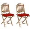 Image de vidaXL Lot de 2 Chaises Pliables de Jardin avec Coussins, Sièges de Terrasse, Chaises de Salle à Manger, Meubles de Patio Extérieur, Bambou