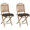 Image de vidaXL Chaises pliables de jardin lot de 2 avec coussins Bambou