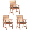 Image de vidaXL Lot de 3 Chaises à Manger d'Extérieur avec Coussins, Sièges de Terrasse, Chaises à Dîner, Meubles de Patio Jardin, Acacia Massif
