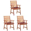Image de vidaXL Lot de 3 Chaises à Manger d'Extérieur avec Coussins, Sièges de Terrasse, Chaises à Dîner, Meubles de Patio Jardin, Acacia Massif