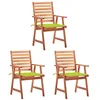Image de Chaises à manger d extérieur lot de 3 et coussins Acacia massif