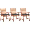 Image de vidaXL Chaises à manger d'extérieur lot de 3 et coussins Acacia massif