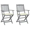 Image de vidaXL Lot de 2 Chaises Pliables d'Extérieur avec Coussins, Sièges de Terrasse, Chaises de Salle à Manger, Meubles de Patio Extérieur, Bois d'Acacia