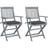 Image de vidaXL Chaises pliables d'extérieur lot de 2 et coussins Bois d'acacia