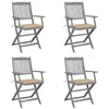 Image de vidaXL Lot de 4 Chaises Pliables d'Extérieur avec Coussins, Sièges de Terrasse, Chaises de Salle à Manger, Meubles de Patio Extérieur, Bois d'Acacia