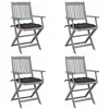 Image de vidaXL Lot de 4 Chaises Pliables d'Extérieur avec Coussins, Sièges de Terrasse, Chaises de Salle à Manger, Meubles de Patio Extérieur, Bois d'Acacia