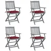 Image de vidaXL Lot de 4 Chaises Pliables d'Extérieur avec Coussins, Sièges de Terrasse, Chaises de Salle à Manger, Meubles de Patio Extérieur, Bois d'Acacia