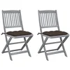 Image de vidaXL Lot de 2 Chaises Pliables d'Extérieur avec Coussins, Sièges de Terrasse, Chaises de Salle à Manger, Meubles de Patio Extérieur, Bois d'Acacia