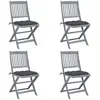 Image de vidaXL Chaises pliables d'extérieur lot de 4 et coussins Bois d'acacia