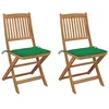 Image de vidaXL 2X Bois d'Acacia Chaises Pliables de Jardin avec Coussins Chaises d'Extérieur Sièges de Salle à Manger de Patio Sièges de Terrasse