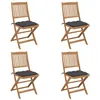 Image de vidaXL Lot de 4 Chaises Pliables de Jardin avec Coussins, Sièges de Terrasse, Chaises de Salle à Manger, Meubles de Patio Extérieur, Bois d'Acacia