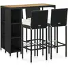 Image de vidaXL Ensemble de bar de jardin 5 pcs et coussins Résine tressée Noir