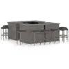 Image de vidaXL Meuble de bar de jardin 16 pcs et coussins Résine tressée Gris