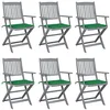 Image de vidaXL Chaises Pliantes 6 pièces avec Coussins en Bois d'acacia Massif