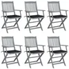 Image de Chaises pliables d extérieur lot de 6 et coussins Bois d acacia