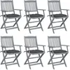 Image de vidaXL Chaises pliables d'extérieur lot de 6 et coussins Bois d'acacia