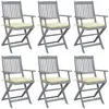 Image de vidaXL Chaises pliables d'extérieur lot de 6 et coussins Bois d'acacia