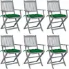 Image de vidaXL Chaises pliables d'extérieur lot de 6 et coussins Bois d'acacia