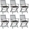 Image de vidaXL Chaises pliables d'extérieur lot de 6 et coussins Bois d'acacia