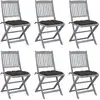 Image de vidaXL Chaises pliables d'extérieur lot de 6 et coussins Bois d'acacia