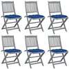 Image de vidaXL 6X Bois d'Acacia Chaises Pliables d'Extérieur avec Coussins Sièges de Salle à Manger de Terrasse Chaises à Dîner de Patio Chaises de Jardin