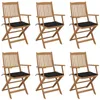 Image de vidaXL Lot de 6 Chaises Pliables de Jardin avec Coussins, Sièges de Terrasse, Chaises de Salle à Manger, Meubles de Patio Extérieur, Bois d'Acacia