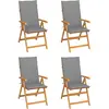 Image de vidaXL Chaises de jardin lot de 4 avec coussins gris Bois teck solide