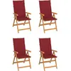 Image de vidaXL Chaises de jardin lot de 4 avec coussins bordeaux Teck solide