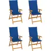 Image de vidaXL Chaises de jardin lot de 4 avec coussins bleu royal Bois teck