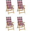 Image de vidaXL Chaises de jardin lot de 4 et coussins à carreaux rouge Teck