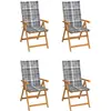 Image de vidaXL Chaises de jardin lot de 4 coussins à carreaux gris Teck solide